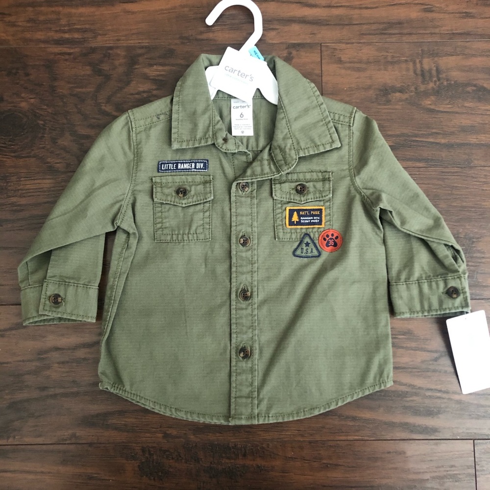 Army green ranger long sleeve top with patches 6mo